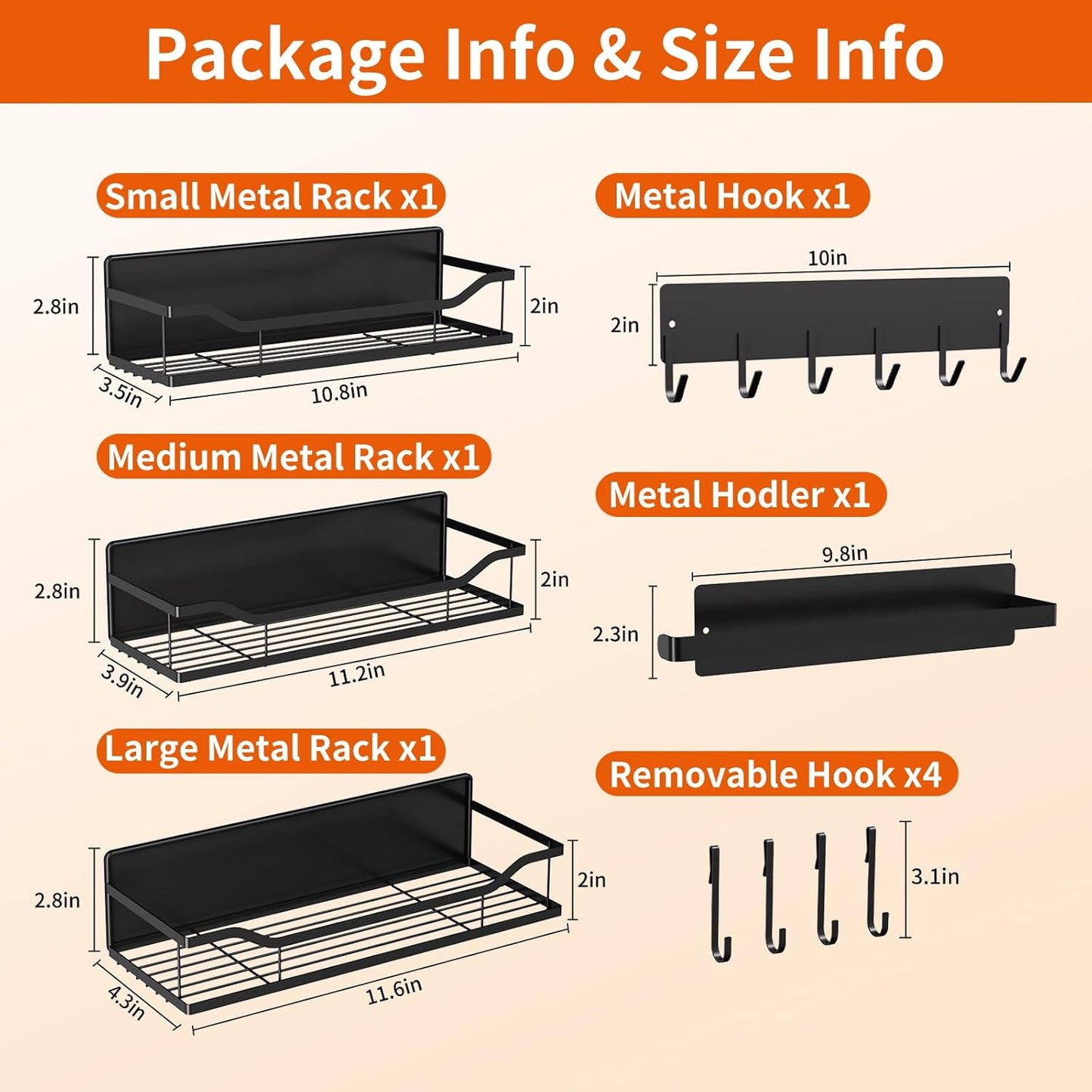 Skiennix Magnetic Spice Rack - Multifunctional Shelf for Metal Surfaces | Includes Paper Towel Holder (5 Pcs - Black)