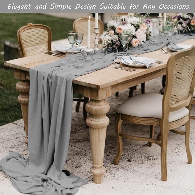 Fivenl 12 Pack Cheesecloth Table Runner 35x72 Inch Boho Gauze Table Runner Rustic Cheese Cloth Long Table Runner Romantic Table Runner for Wedding Bridal Shower Birthday Party Table Decor (Gray)