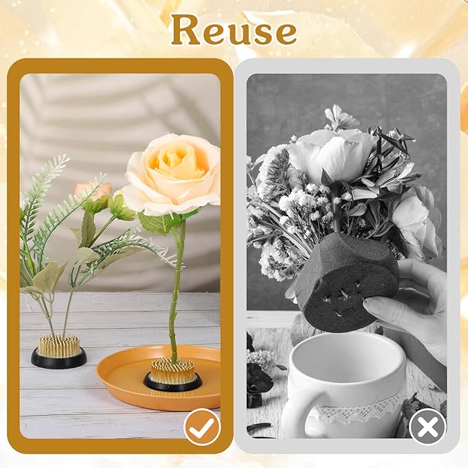 Kifmurase 4 Pcs Flower Frogs 2 Inch Round Flower Arrangement Brass Floral Frog Vase Fixed Tools Pin Holder Japanese Ikebana Vase Frogs for Flowers Fixation Home DIY Craft (Gold)