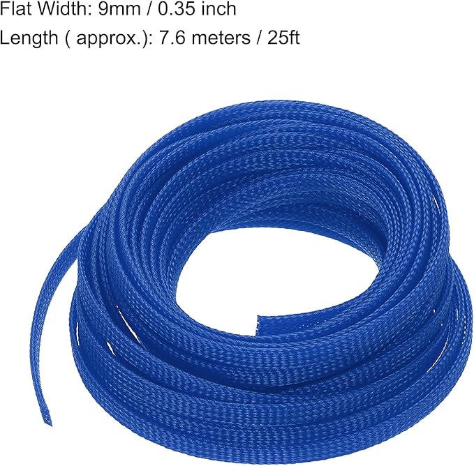 uxcell PET Expandable Sleeving 25ft 1/4" Blue Cable Management Sleeve Cord Organizer for Wrap Protect Cable