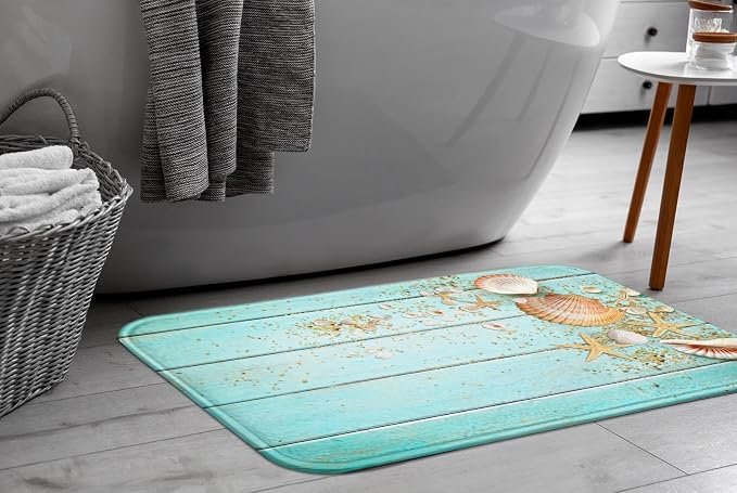 Britimes Bath Mat for Bathroom Beach Shell Sea Collection Vintage Boho Washable Floor Rug Carpets Floor Mat Bathroom Decorations 20x32 inches for Kitchen Bedroom