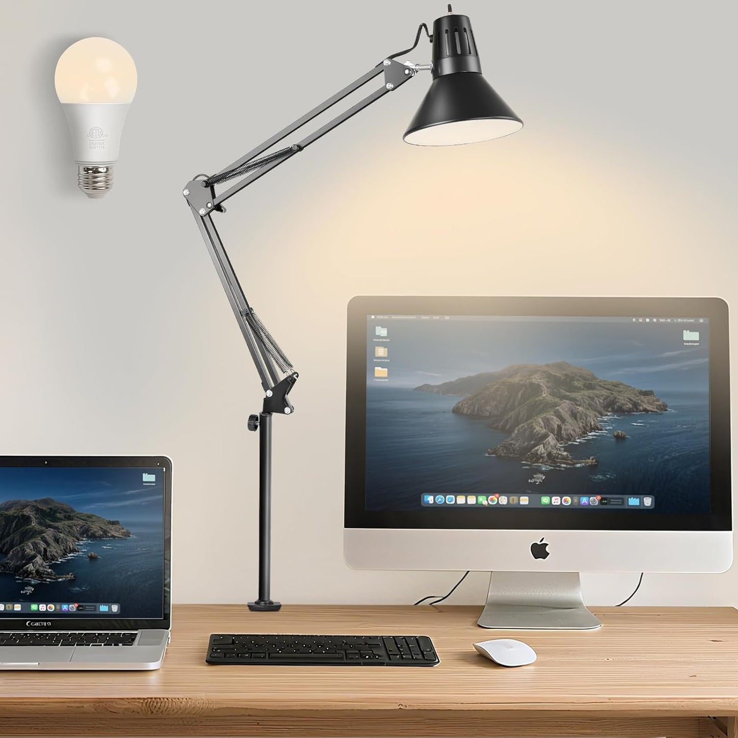 Skiennix LED Desk Lamp - 360° Adjustable Swing Arm | Eye-Caring Clamp Light for Home Office Reading