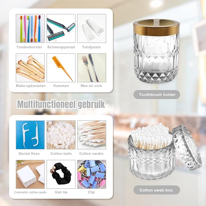 5Pcs White Bathroom Accessories Set, Glass Bathroom Accessories, Vintage Bathroom Countertop Decoration Includes Soap Dispenser, Toothbrush Holder, Qtip Holder,Soap Dish and Rinsing Cup