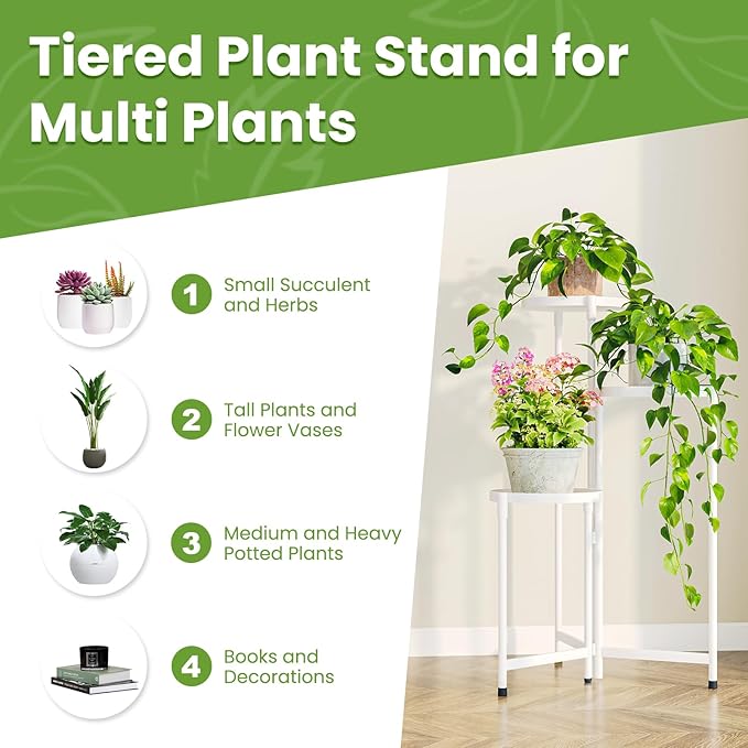 Plant Stand indoor outdoor-3 Tier black Tall Metal Flower Pot Holder 9in Wide Potted Display Rack - Heavy Duty Corner Plant Shelf for Patio Garden Balcony Living Bedroom Room