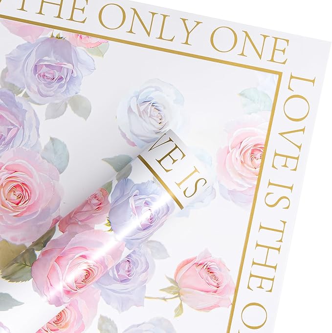 WRAPAHOLIC 20 Sheets White Flower Wrapping Paper - 22.4 x 22.4 inch Rose Design Water-Resistant Floral Bouquet Wrapping Paper, Florist Supplies Packaging for Wedding Birthday Gift DIY
