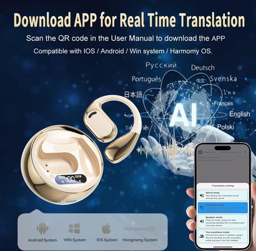 Skiennix AI Translation Earbuds - Real-Time 144-Language Translator | Bluetooth 5.4, iOS & Android Compatible - Gold