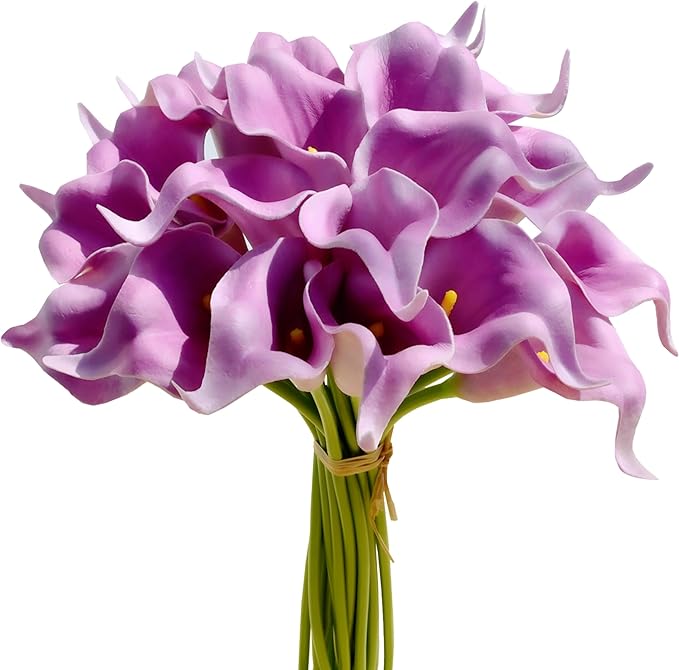 Mandy's PU Light Purple Calla Lily Artificial Flowers 20 Stems 13.5in Faux Realistic Centerpiece for Thanksgiving and Christmas Decorations DIY Bridal Bouquet Home Décor