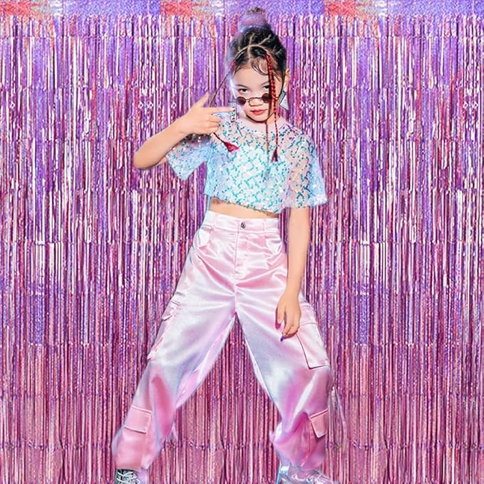 TONIFUL 3Pcs Laser Light Pink Door Streamers,Laser Pink Photo Booth Backdrop Metallic Streamers Pink Foil Fringe Curtains for Birthday,Christmas,New Year,Bachelorette,Grad Party(9.9ft x 6.6ft)