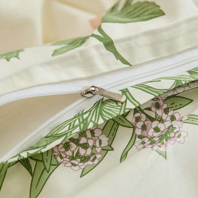 100% Cotton Duvet Cover King Size – Botanical Garden Print, Green Floral Duvet Cover Set with Zipper Closure, 3-Piece Soft Breathable Natural Cotton Bedding Set for All Seasons