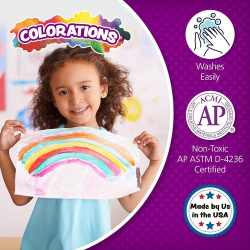Colorations Washable Tempera Paint for Kids - Non-Toxic 8 Ounce Bottles, Set of 6 Primary Colors