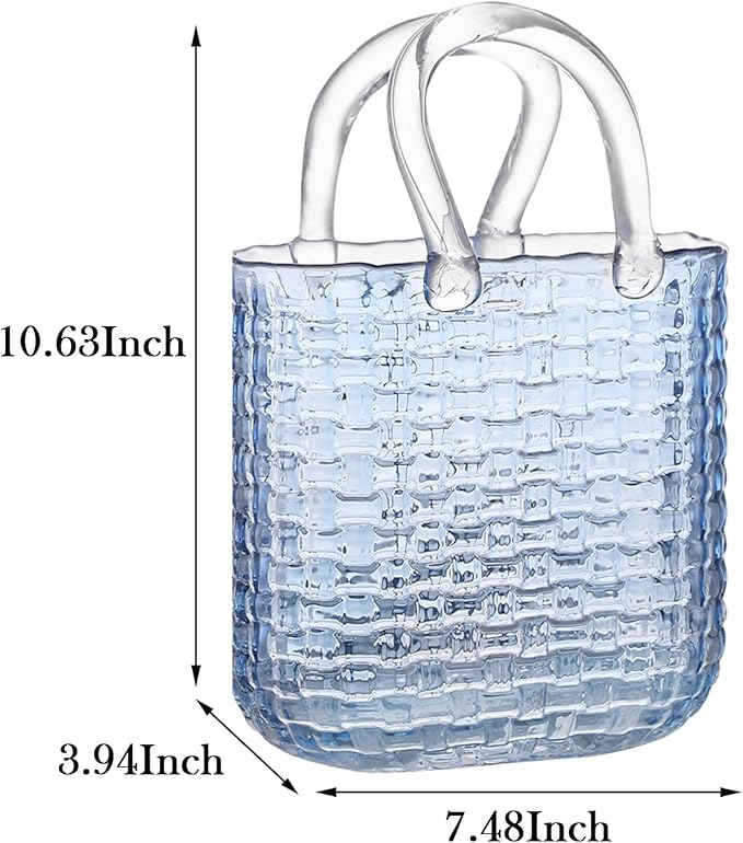 Glass Purse Vase for Flowers, Large Purse Flower Vase, Black Glass Bag Vases, 10 Inch Handbag Shaped Vases for Home, Living Room, Bedroom, Office Decor