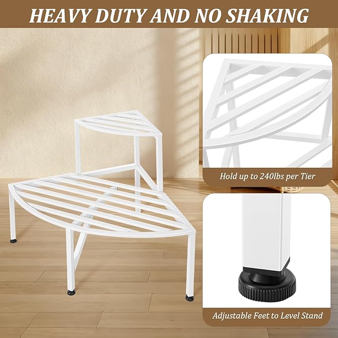 Dipion Corner Plant Stand Outdoor Metal,2 Tier Heavy Duty Ladder Plant Shelf Indoor for Multiple Plants,37.08" L x 22.83" W x 20.07" H,White