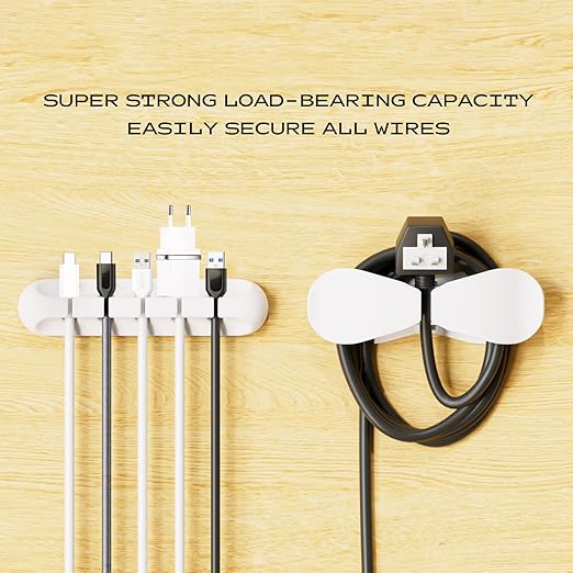 USB Cable Organizer Clips Cord Holder,6 Packs (7-Slots) White Self Adhesive Desk Cord Cable Management