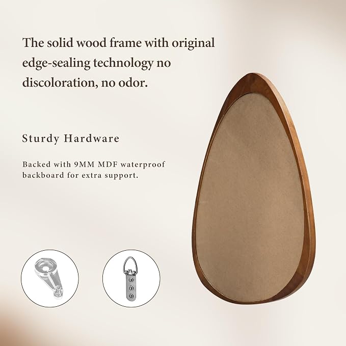 24''x19'' Asymmetrical Mirror with Wood Frame, Small Irregular Wall Odd Shaped Mirror Mid Century Modern Decor for Bedroom Living Room Entryway Hall