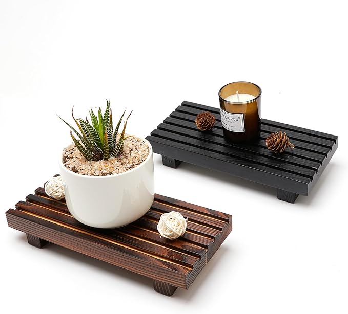 Renawe Small Kitchen Sink Soap Tray for Counter Soap Dish Dispenser Holder Wooden Risers Stand for Bathroom Decor Farmhouse Wood Pedestal Kitchen Accessories Countertop Vanity Counter Decorative Tray