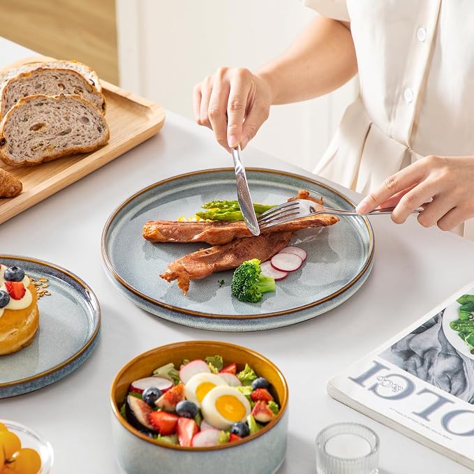 vancasso ONION Ceramic Plates and Bowls Sets, 18 Pieces Light Blue Dinnerware Sets for Kitchen, Reactive Glaze Dishes Set for 6, Dishwasher and Microwave Safe
