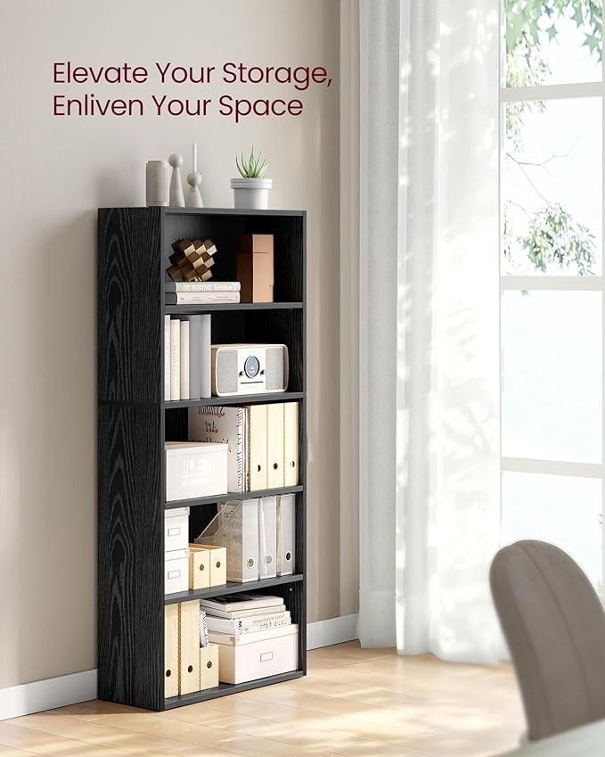 VASAGLE Set of 2 Bookshelves, 23.6 Inches Wide, 5-Tier Open Bookcases with Adjustable Storage Shelves, Floor Standing Units, Ebony Black ULBC165T56-2
