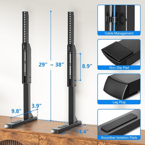 Rfiver Table Top TV Stand - Height Adjustable Legs with Cable Management | Fits 37-86 Inch TVs, Black