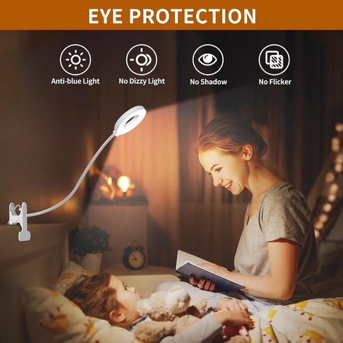 iZELL USB Clamp Reading Light - Adjustable LED Desk Lamp with Silicone Arm for Kids - 15.8’’ White