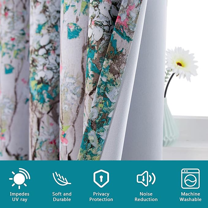 MYSKY HOME Floral Curtains 108 Inch Length 2 Panels for Living Room/Bedroom Thermal Insulated Grommet Vintage Curtains Decorative Drapes, Pink and Blue
