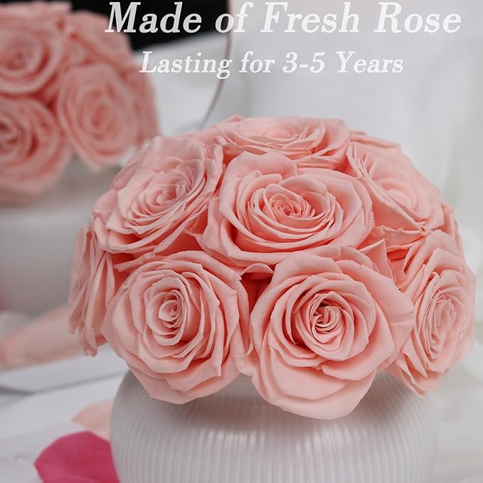 Preserved Roses,Weeding Flowers,Table Centerpiece Flowers14Pcs Long Lasting Real Rose in Ceramic Vase,Table Flowers for Party,Wedding Decor,Birthday,Anniversary,Wedding Gifts for Her(Peach Pink)