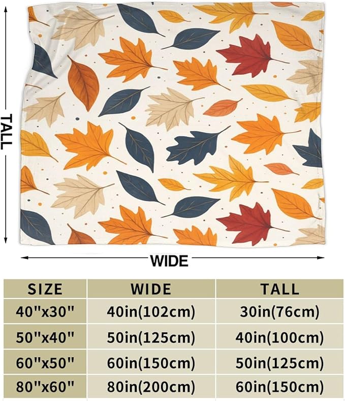Fall Blanket Autumn Maple Leaf Throw Blanket Fall Soft Cozy Fleece Fuzzy Stuffed Plush Flannel Gifts for Girls Women Boys Kids Adults 40''x50''