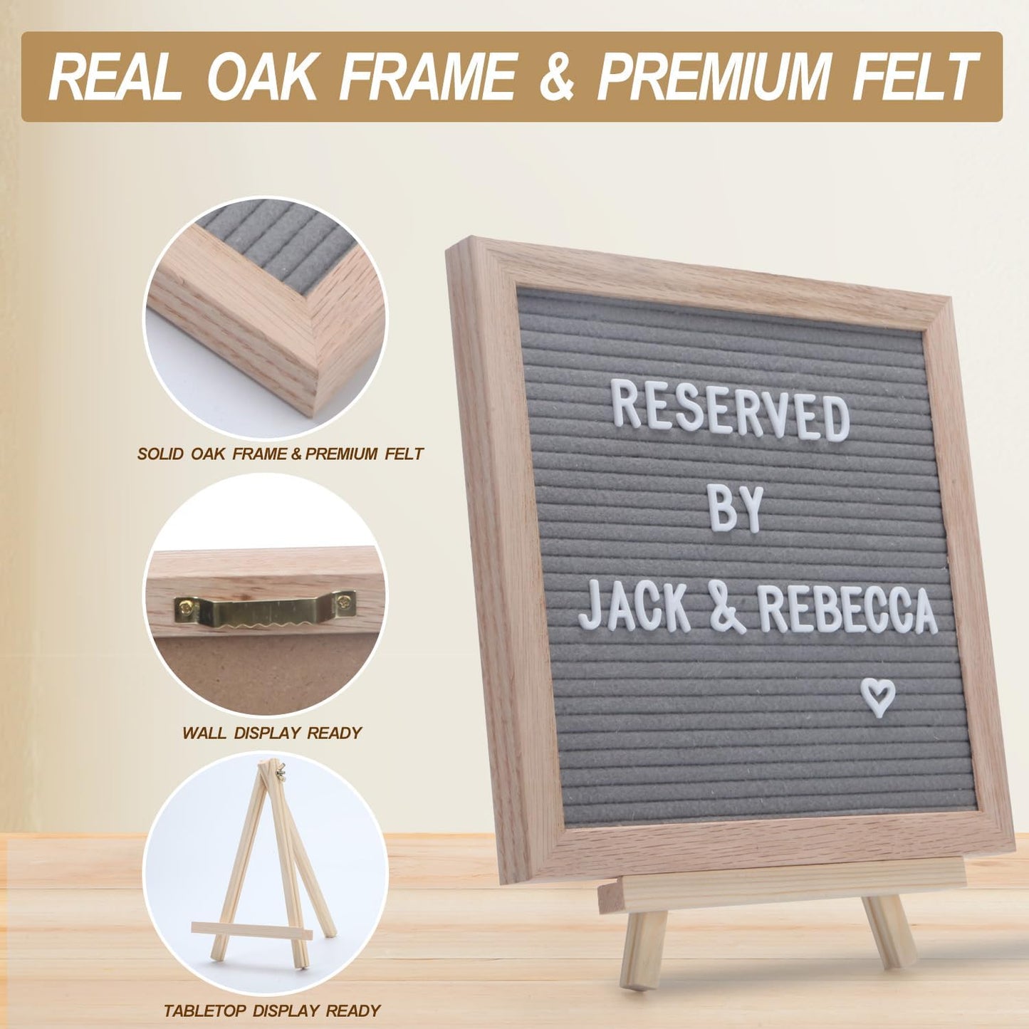 Skiennix Felt Letter Board - 10x10in Changeable Message Board with Precut Letters | Gray Felt & Oak Frame