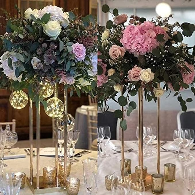 2 Pcs Tall Wedding Elegant Metal Flower Centerpieces, 23.6" Gold Flower Stand Vase Display Column for Wedding Event Reception Table, Wedding Geometric Vases for Party Table, Home Décor