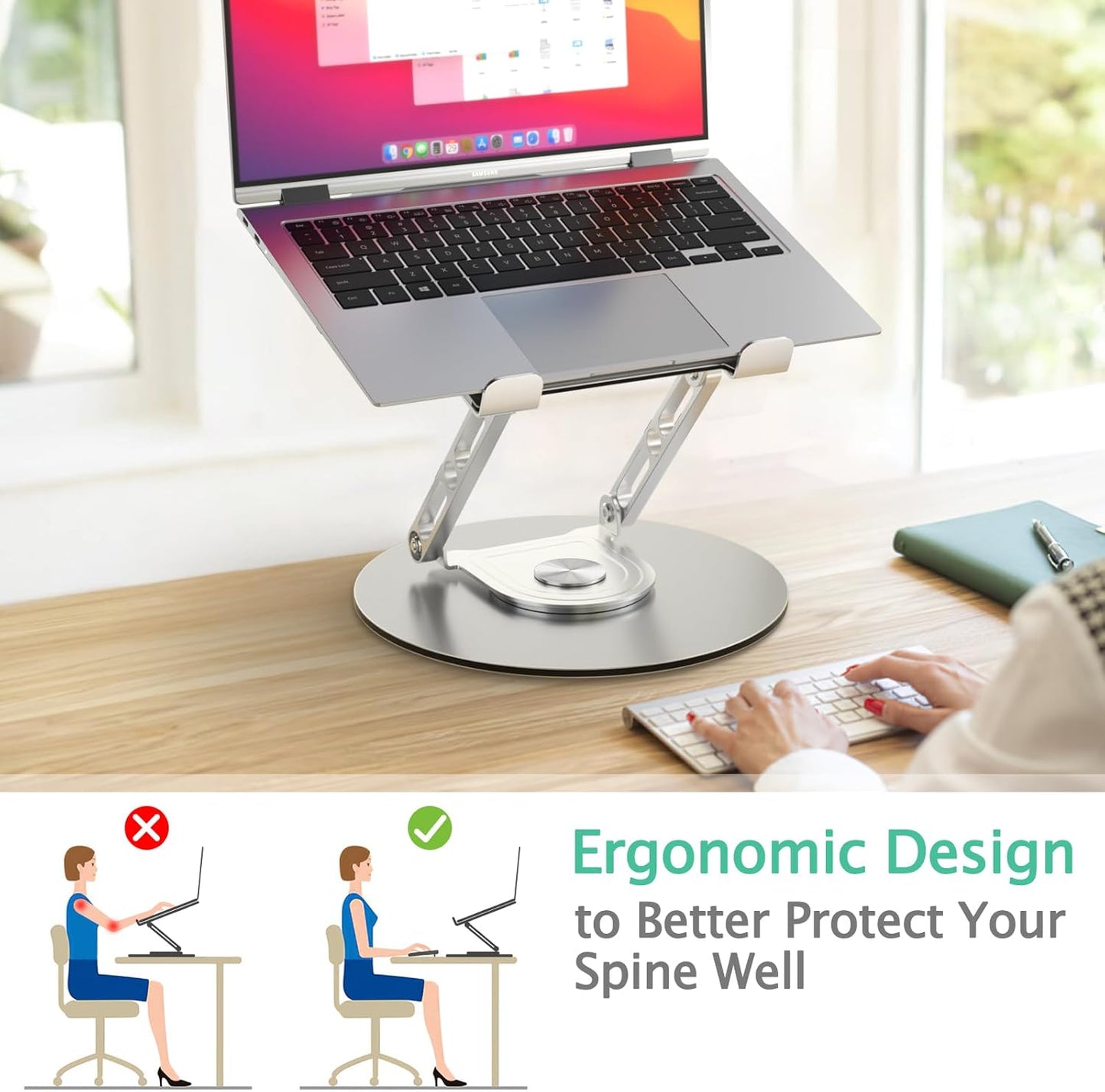Skiennix Laptop Stand - Adjustable Ergonomic Riser with 360° Rotating Base | Fits MacBook Pro & Air