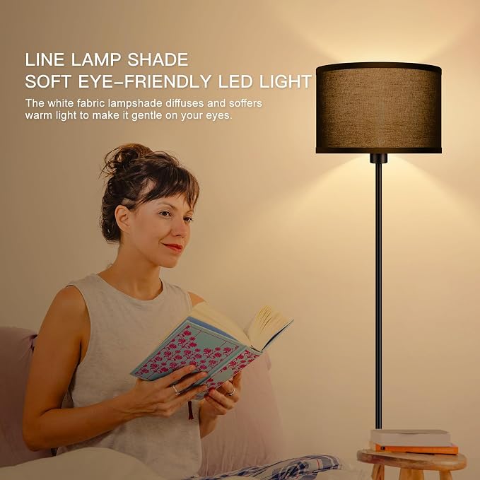 AUQUEE Floor Lamps for Living Room, Modern Standing Lamp, Black Lamp Shades, Foot Switch, Simple Pole Lamps Corner Lamp for Bedroom,Office, Living Room, Den, Bright Reading Floor Lamp(Without Bulb)