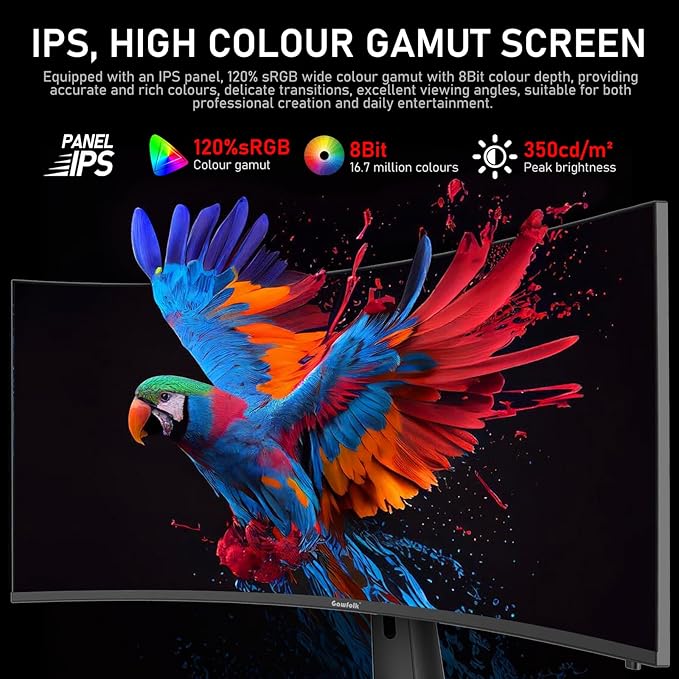 Gawfolk 40-inch IPS WUHD 5K (5120x2160) Ultrawide Curved 120Hz Gaming Computer Monitor, 2500R PC Screen, 21:9, 120% sRGB, Adaptive sync,with Speaker,Supports Lifting Rotating,DisplayPort, HDMI, Black