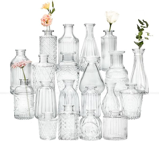 Clear Glass Bud Vases Set of 20,Small Flower Vases for Wedding Centerpieces,Mini Bud Vases in Bulk Amber Glass Vase for Table Decoration,Home Decor