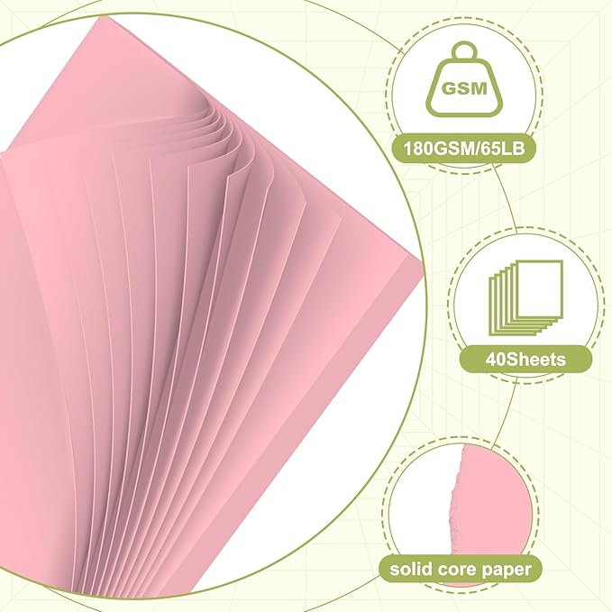 40 Sheets Cardstock 8.5x11, 65lb Pink Card Stock, Construction Paper, 180gsm Thick Printer Paper for Printing, Painting, Card Making, Kids School Supplies,Party Decorations