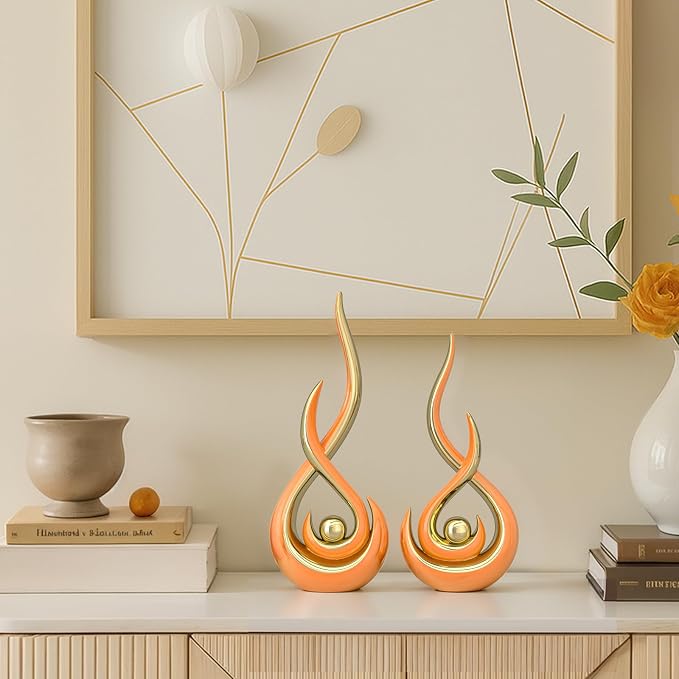 Orange Modern Abstract Art Home Decor Accent,Contemporary Statues Coffee Table Decor for Living Room,Table Centerpieces for Dining Room,Ceramic Sculptures Knick Knacks for TV Stand Show Piece (Orange)