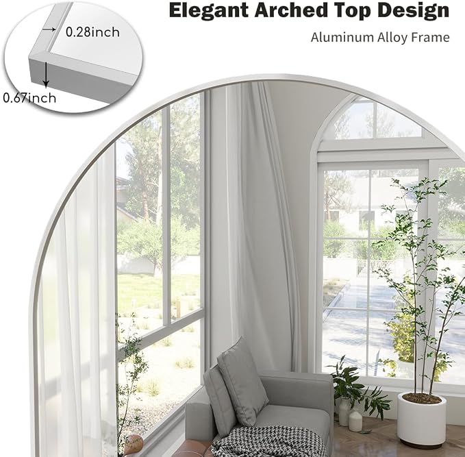 Dewfig Arched Full Length Mirror, 64''x21 Large Floor Mirror, Full Body Mirrors for Leaning or Hanging, Standing Mirrors for Bedroom, Living Room,Dressing Room, Aluminum Alloy Frame, Silver