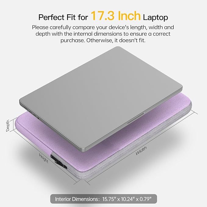 Laptop Sleeve 17 inch Laptop Bag for HP Lenovo Dell ASUS Acer Chromebook 17, HP Pavilion 17, ASUS Vivobook 17, Acer Nitro 5 17, Dell Inspiron 17, Lenovo IdeaPad 17.3 Computer Waterproof Case(Purple)