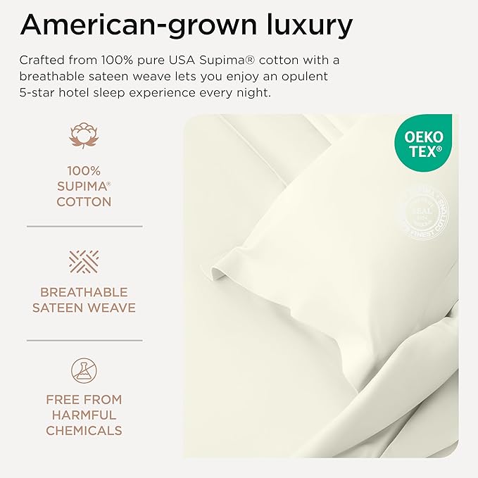 Threadmill Luxury Supima Cotton Sheets, Luxury 1200 Thread Count Soft 100% Cotton Sheets for Full Size Bed, 4 Pc Ivory Bed Sheets Full Set, 5-Star Hotel Quality Deep Pocket Bed Sheets Set