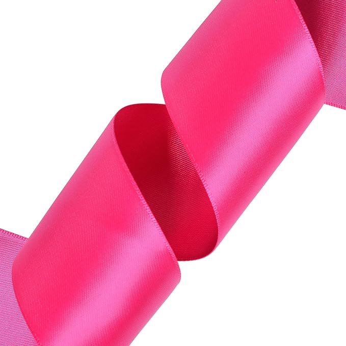 YAMA Hot Pink Double Faced Satin Ribbon, 2 Inch 25 Yards, Great for Crafts Bows Flower Bouquet Wedding Home Decor Gift Wrapping