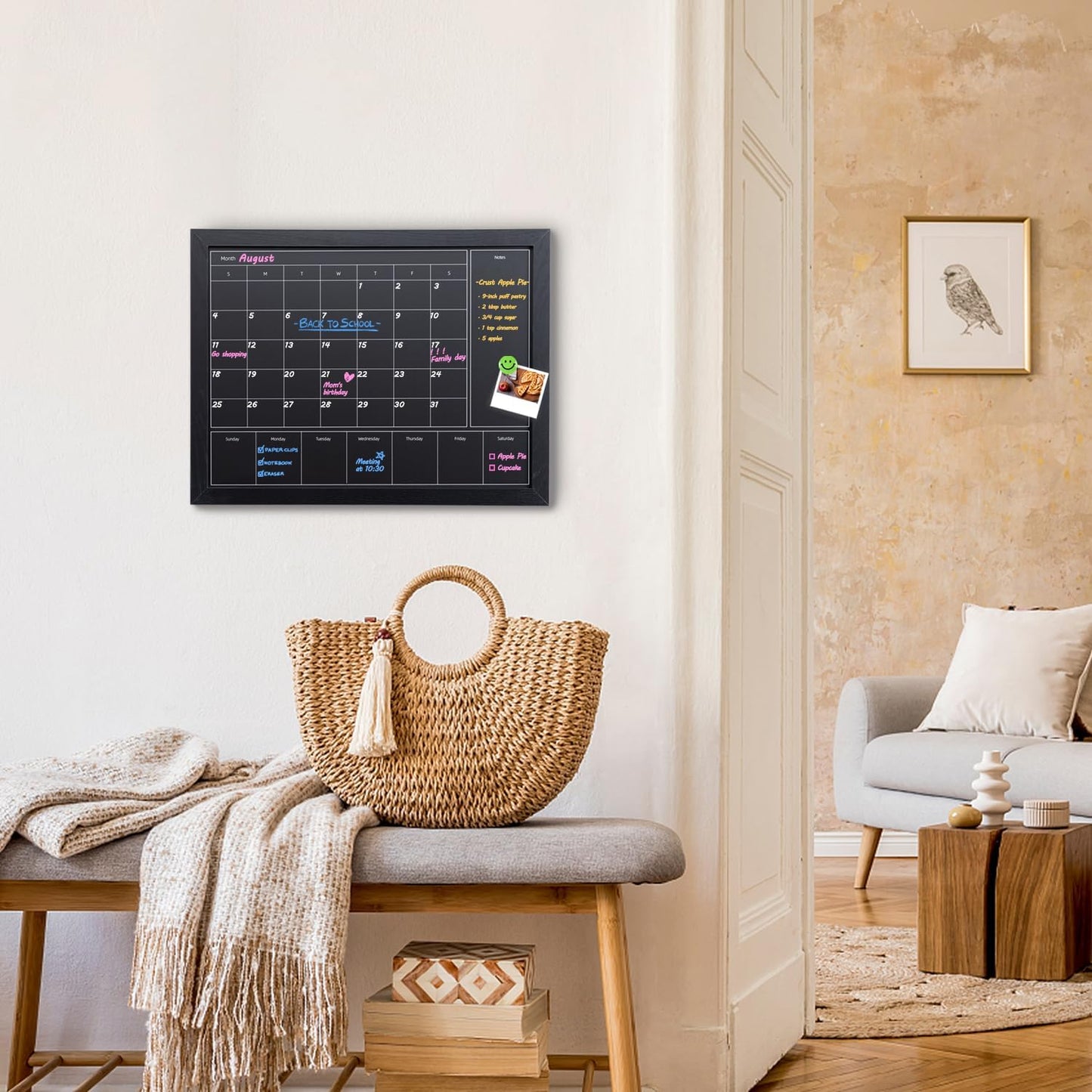 **Skiennix 3-in-1 Chalkboard Calendar - Magnetic Monthly & Weekly Planner | 17x13 Inches with Black Wood Frame**