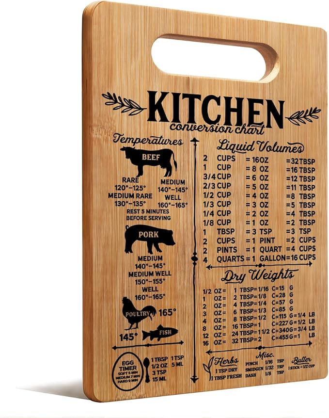 Lacama Kitchen Conversion Chart Gifts for Women Cutting Board, Kitchen Gifts for Women，Decorative Bamboo Cutting Board Christmas Birthday Mother's Day Gift