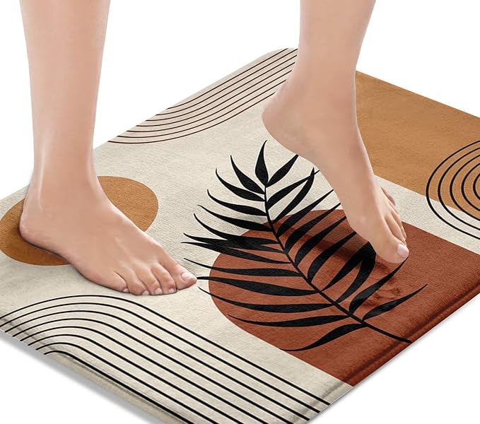 Britimes Boho Mid Century Bath Mat for Bathroom No Slip Geometric Abstract Washable Cover Floor Rug Carpets Floor Mat Bathroom Decorations 18x30 for Kitchen Bedroom