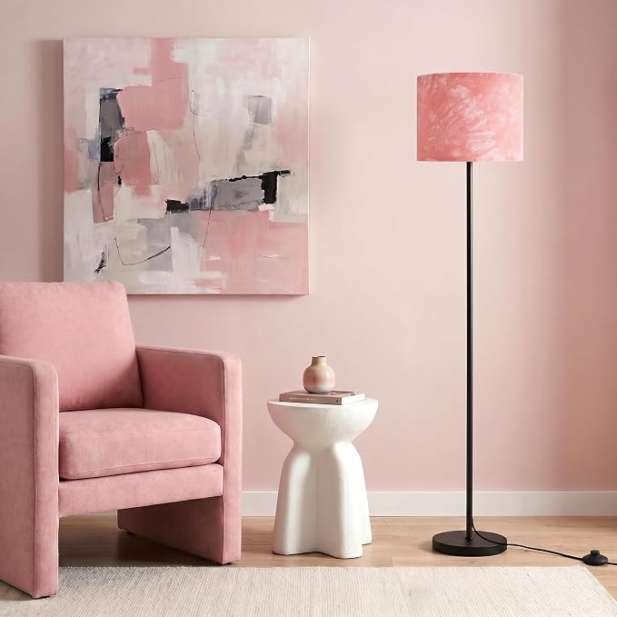 Ambimall 60'' Modern Floor Lamp with Shade, Tall Lamps for Living Room, Bedroom, Office, Dining Room, Hand-Dyed Pink Lampshade(Without Bulb)