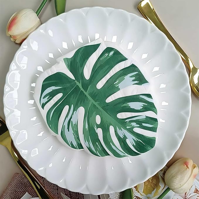 100Pcs Tropical Jungle Leaf Paper Napkins Disposable, Creative Palm Leaf Table Decorations Dinner Napkins for Hawaiian Luau Party Birthday Baby Shower Beach Wedding Summer Safari Theme Party 6.5x6.5In