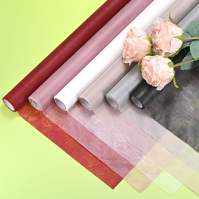 M METERXITY Korean Cotton Floral Wrapping Paper 1Roll [Red] - 9m x 58cm (29.5ft x 23in), Translucent & Waterproof Flexible for Bouquets, Gift Packaging, Wedding, Florist Use