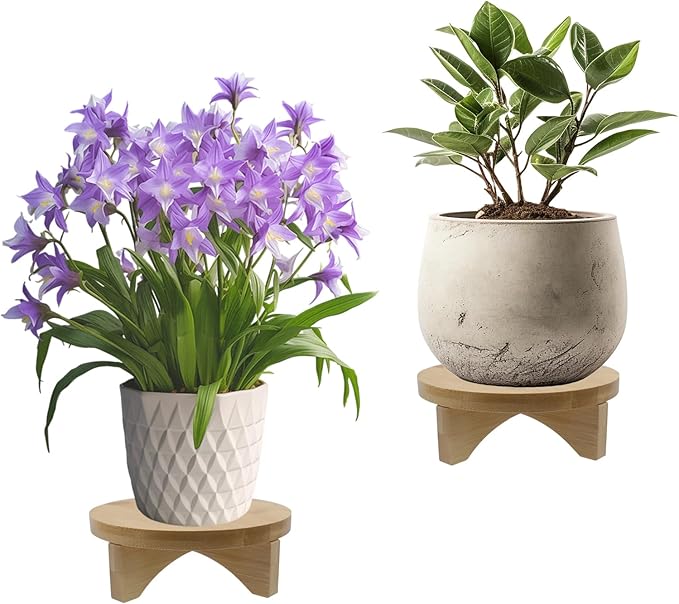 Oedema 6 Inch Indoor Plant Stand Round Solid Wood Flower Stand Mid Century Modern Plant Stand for Displaying, Small Plants, Desktop, Office & Home Decor, 6.02inch/153mm