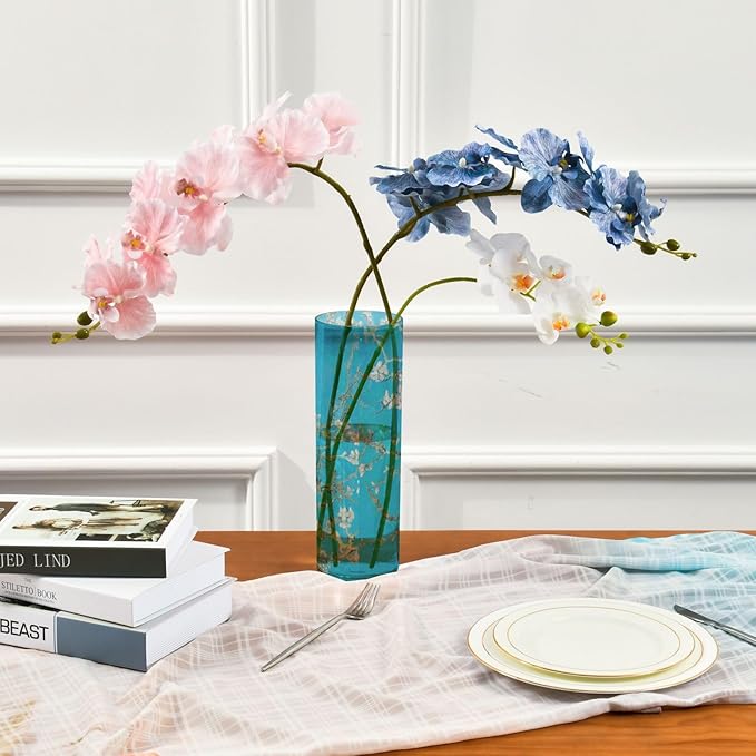 Vase Plastic Vase Elegant Cylinder Flower Vase Shatterproof Decorative Centerpiece for Home Table Office Weddings Events (11.8 x 3.9 in)