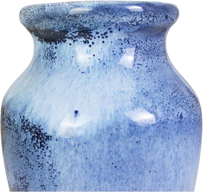 Roro Ceramic Classic Vase, 7.5 Inch, Glossy Reactive Blue Glaze, Modern Home Decor for Flowers, Plants, Decor and Pampas