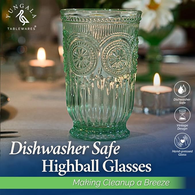 Green Highball Glasses Set of 6 Tall Drinking Glasses 10 oz