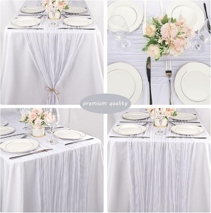 12 Pack Boho Gauze Table Runner - 35x72 Inch Rustic Cheese Cloth Long Table Runner for Wedding, Bridal Shower, Birthday Party Decor (White)