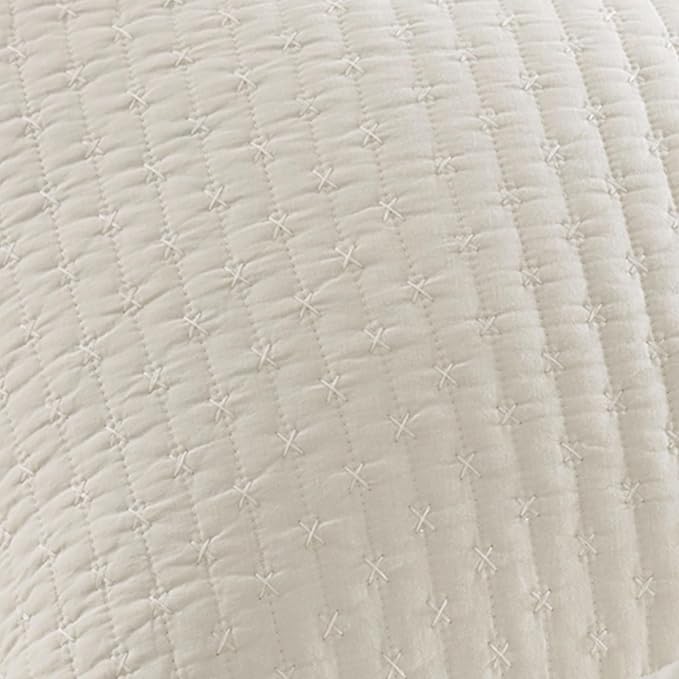 Levtex Home - Cross Stitch Quilt Set - 100% Cotton - King Quilt (106x92in.) + 2 King Shams (36x20in.) - Cream